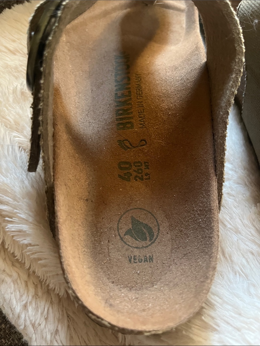 Vegan Birkenstock Tan Canvas Thong Sandals Big Buckle Rivet Logo Khaki 9 40 - Picture 5 of 8